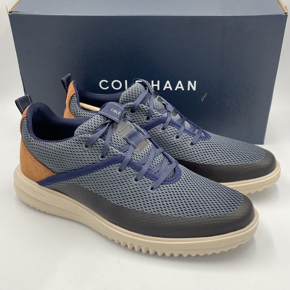 Cole Haan Grand+ Hybrid Sneakers Navy Woven Leather Comfort Shoes Men's Size 8.5